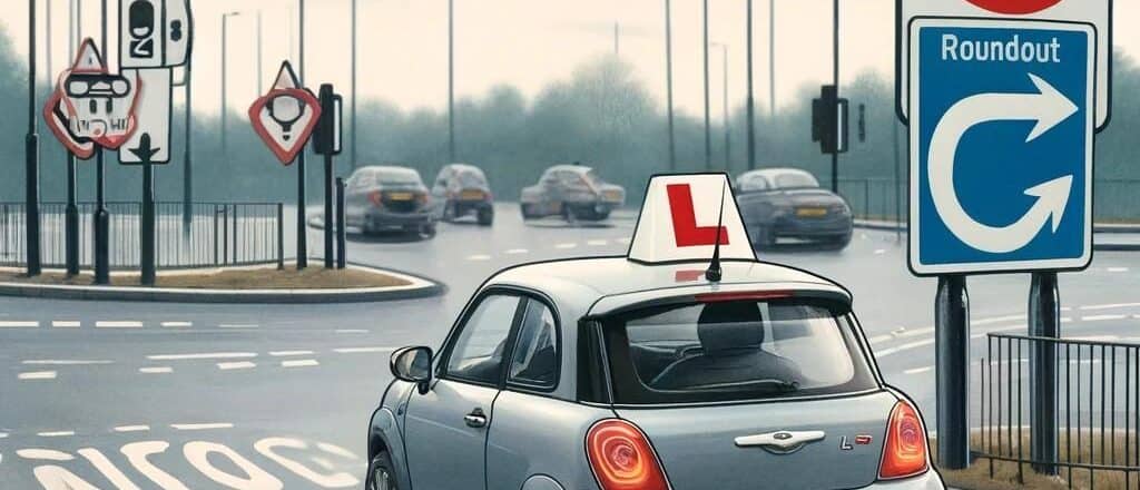 Picture of a car trying to enter a roundabout